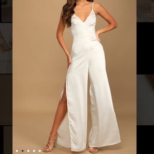 Champagne satin slit jumpsuit